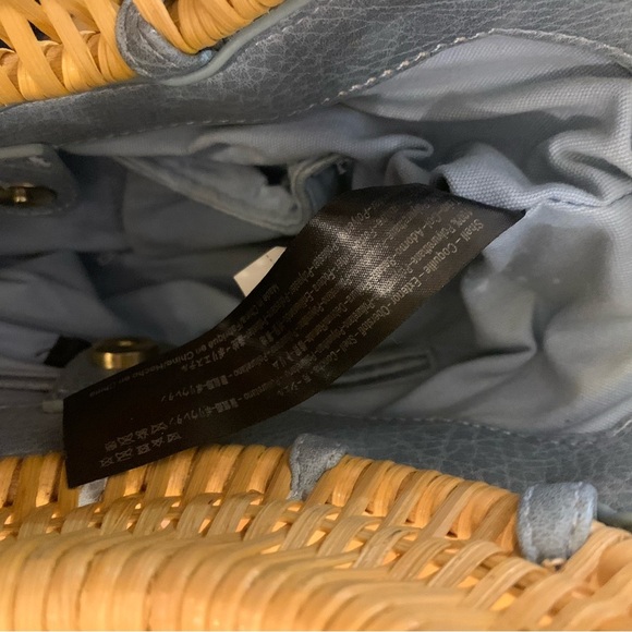 Anthropologie Marianne Stylish Blue Handbag with Bamboo Handles - Picture 11 of 13